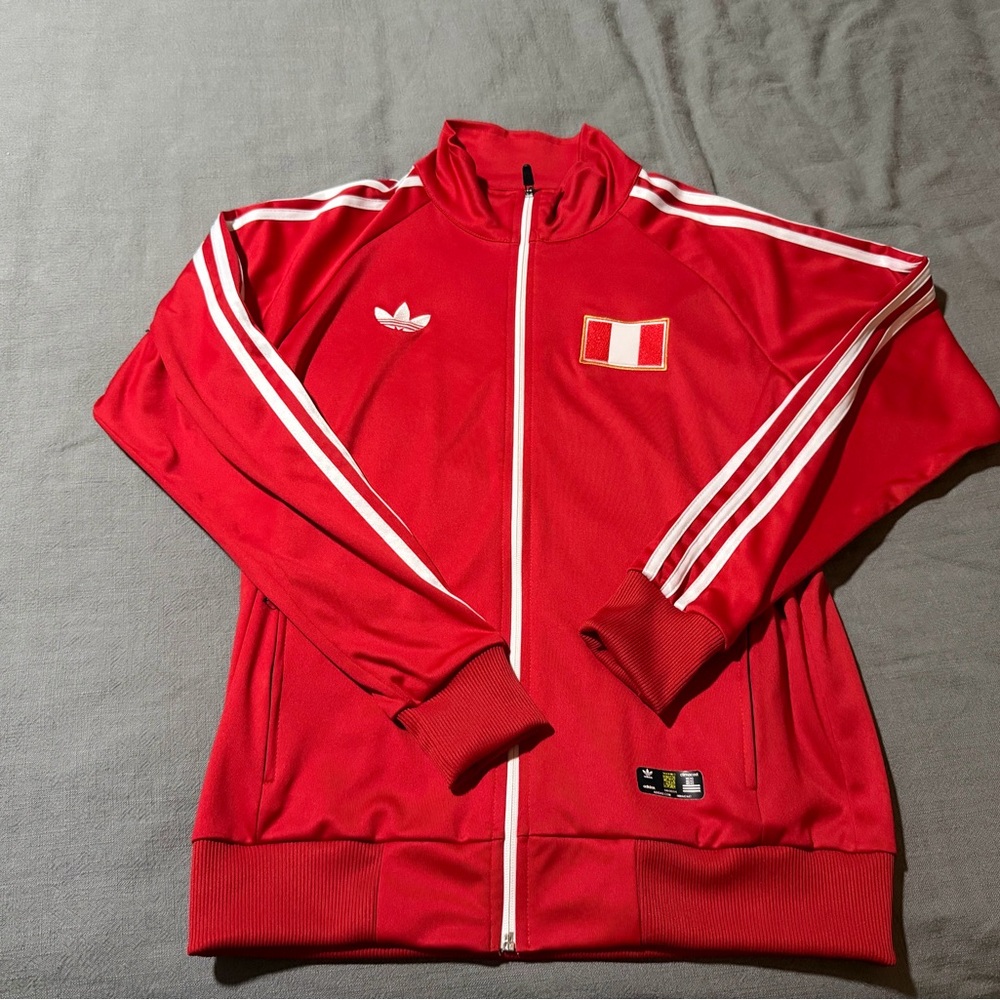 Peru adidas Red Zip-Front Track Jacket with White Stripes
